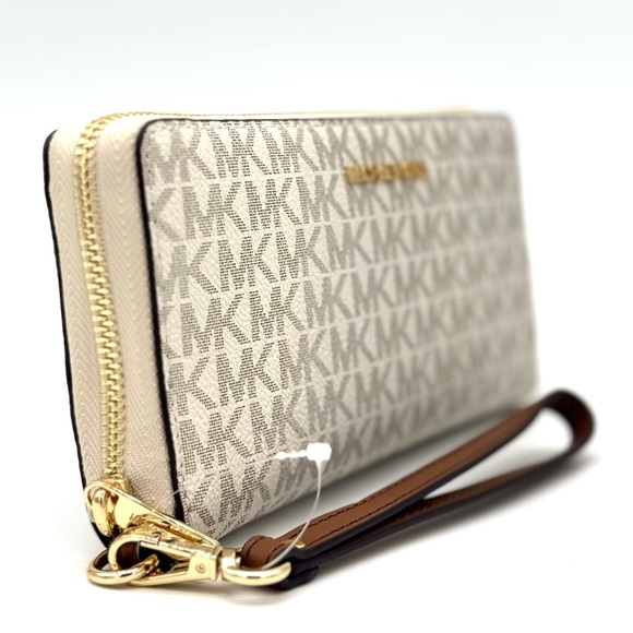 Michael Kors Large Continental Wallet Wristlet Vanilla/Brown - Picture 4 of 9